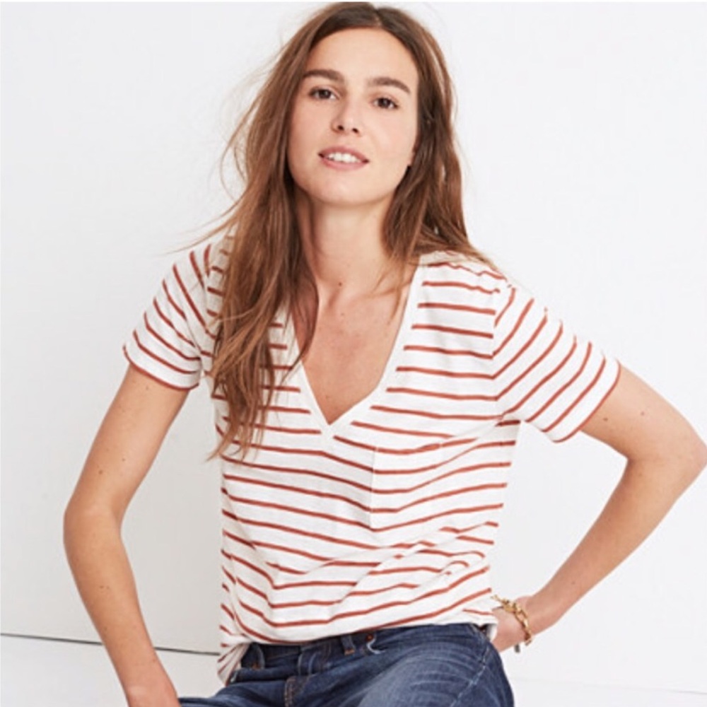 Madewell whisper cotton striped vneck tee
